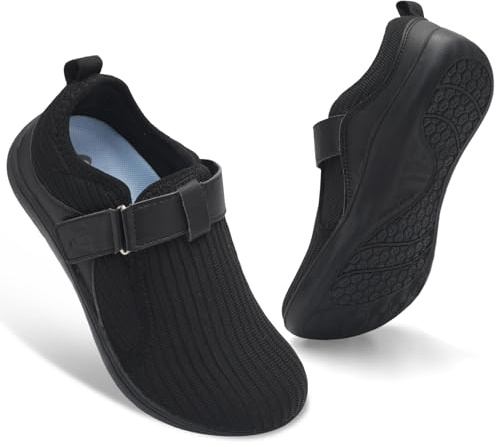 Spesoul Wide Womens Walking Shoes Adjustable Diabetic Shoes Zero Drop Barefoot Shoe Neuropathy Edema Nursing Shoe Wide Width Sneakers 10 Black