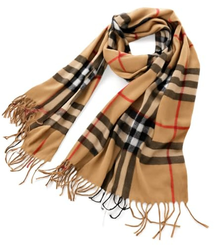 Generisch XXL Halstuch Damen & Herren – Weicher Winter Schal 200x70 cm – Kariert, warm & kuschelig – Unisex mit Fransen – 4 Farben (braun)