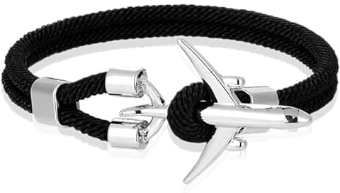 Herrarmband Paracord Flygplan Ankare Silver Svart - 21 cm