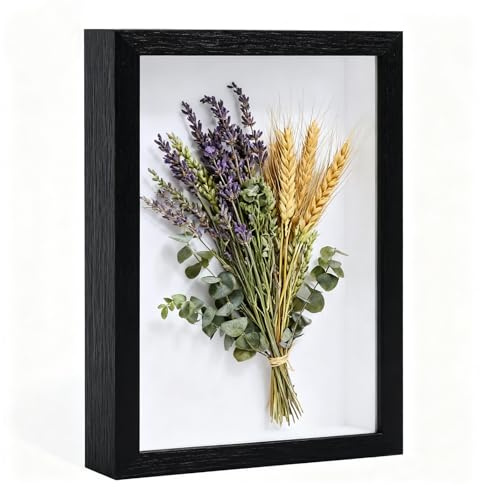 3D Shadow Box, 21 x 29.7cm Picture Frame, Deep Box Photo Frame Deep Frames Display Boxs Wooden Deep Boxs Square Photo Frames for Medal Flower & Crafts Display(Black)