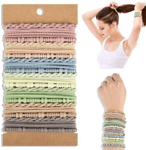 NEBURORA - 28 gomas para el pelo estilo bohemio, pulseras elásticas trenzadas, coleteros para mujeres y niñas con cabello grueso o fino, 4 estilos, multicolor.