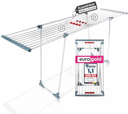 EUROGOLD® Wäscheständer ausziehbar [20M TROCKENLÄNGE] Querstreben - RöhrenWäscheständer (Made in Europe) - ausziehbarer Wäschetrockner ohne Querstrebe - Clothes Drying Rack (weiß)