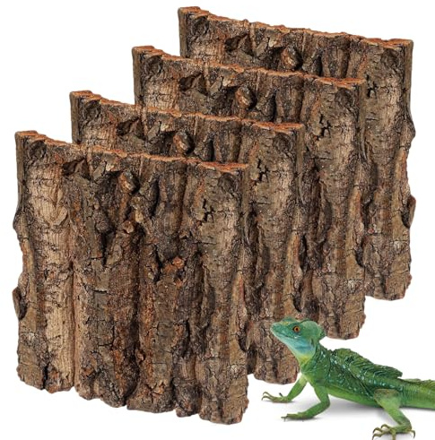 UOSIWYA 4 Stück Korkrinde, Terrarium Rückwand für Schildkröten Zubehör 15 x 15 cm Korkstücke Baumrinde Terrarium Deko Hintergrund Natürliche Baumrindenoptik für Reptilien Vögel Kletterfläche