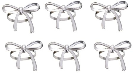 Serviettenringe mit Schleife, Gold/Silber, Zinklegierung, elegante Serviettenschnalle, Party, Hochzeit, Erntedankfest, Osterdekoration (Silber), 6 Stück