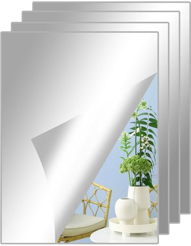 Haveneit 4 Stück Spiegel zum Kleben, 30x20CM Spiegelfliesen Selbstklebend | Acryl Spiegelfliesen selbstklebend, DIY-HD-Rahmenlos-Spiegel, geeignet für Badezimmer, Schlafzimmer, Umkleidekabinen, Wände