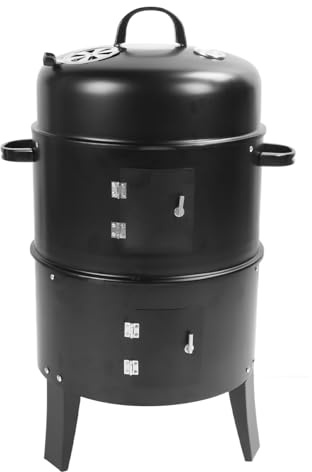 RASTKY Fumoir à Charbon de Bois Vertical à 3 Couches, Gril de Cuisson Plus Facile pour Barbecue avec Fenêtres Visuelles pour les Activités de Plein Air