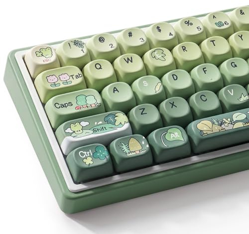 Sunzit Cute Green Keycaps, 132 Keys PBT MOA Profile Dye Sub Traveling Frog Theme Custom Keycap Set for Cherry MX Switches ISO/ANSI UK Layout 104/87/74/61 60 Mechanical Gaming Keyboard