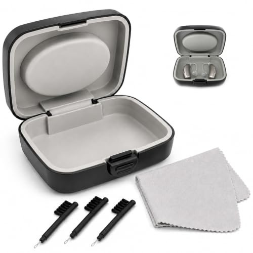 Hard Shell Hearing Aid Case with Silicone Air-Cushion Lining, Water-Resistant Storage Case for Hearing Aids Earbuds Small Essentials, Portable Storage Organiser for Daily Travel Commuting