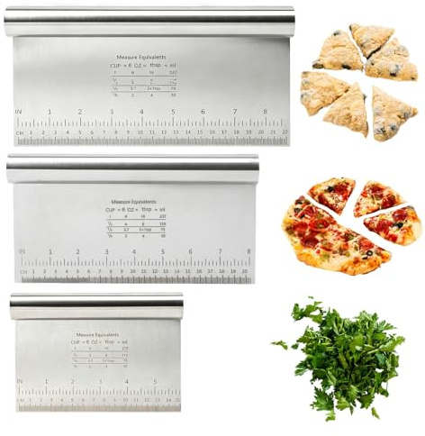 3 Stück Teigschaber Edelstahl 15/20/22cm Teigschneider mit Messskala | Antihaft Teigschneider Teigkarte Edelstahl Teigspachtel Backutensilien für Kuchen Torte Pizza Cake Plätzchen