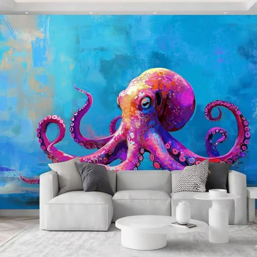Papier Peint Mural Intissé 150 x 105 cm (L x H), Papier Peint Panoramique Photo Poster - Fresque Murale Tapisserie Fantaisie Océan Animaux Poulpe Pour Salle de bain Chambre Salle de gaming Décoration