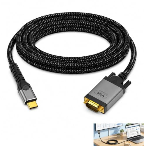 Cfanibo 1 Pièce Câble USB C vers VGA 2 m, Adaptateur USB Type C Mâle vers VGA Mâle 1080P, Convertisseur Vidéo pour Ordinateur Portable, PC, Tablette, Moniteur, Projecteur et Écran VGA, Plug and Play