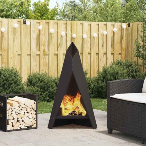 Ziaphsol Braciere nero, 58 x 40 x 100 cm, in acciaio, rettangolare, per esterni, per giardino, terrazza, resistente alle alte temperature