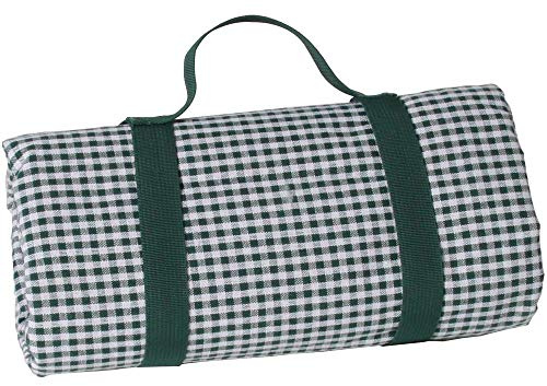 Les Jardins de la Comtesse - Rechteckige Picknickdecke XL Dunkelgrün Karierte - Picknickdecke aus Baumwolle mit wasserabweisender Rückseite/Polyester - zusammenfaltbare mit Halterung - 140 x 280 cm
