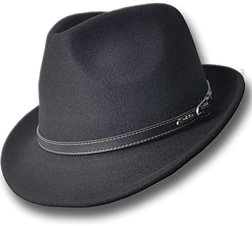 Oztrala Trilby Felt Hat Australian Wool Leather Band Fedora Fur Men/Women Bucket HW03 Trilby (Black, L)