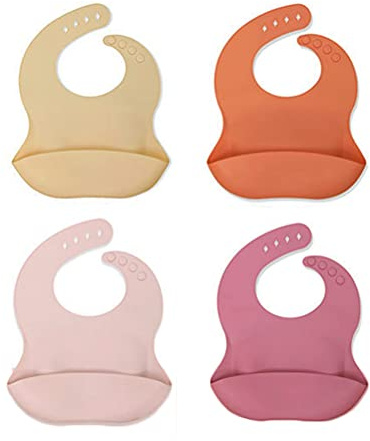 XM-Amigo Bavoirs unisexes en silicone souple et ajustable, bavoirs de sevrage en silicone imperméables pour bébés et tout-petits Ensemble de 4 bavoirs