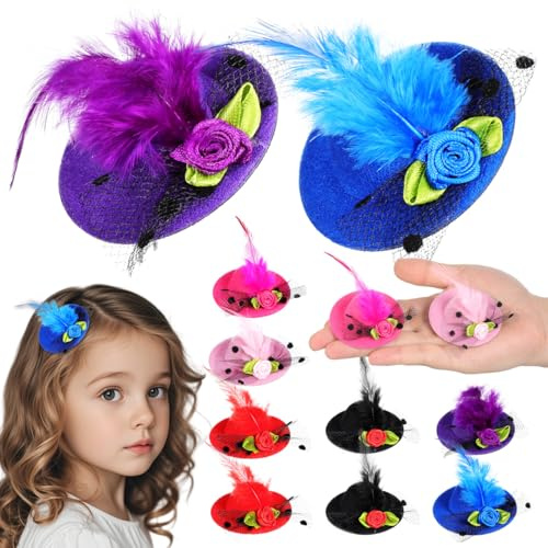 jojofuny 12 StüCk Mini Hut Haarspange für Kinder, Bunte Kleine Zylinder mit Clip Haarschmuck Mädchen, Rutschfeste Haarklammern für Fasching Karneval Partyhüte Basteln Zubehör