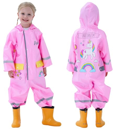 Hovkib Traje de Lluvia Niños Niñas Chubasquero de Una Pieza Niños Mono Impermeable Lindo Dibujo Poncho de Lluvia Ligero Traje de Barro Unisex Ropa de Lluvia 1-10 Años