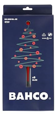 BAHCO Ergo Schraubendreher-Set Slim Xmas | 40 % breitere Backenöffnung, 15 Grad Backenwinkel, thermoplastischer ERGO-Griff, Messskala
