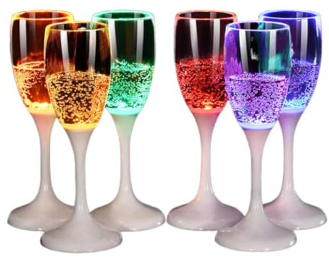 Tefexer Lot de 6 flûtes à champagne lumineuses à LED avec boutons remplaçables pour mariage, fête d'anniversaire