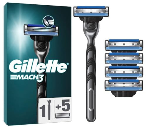 Gillette Mach3 Basis Rasierer für Männer, 1 Gillette Rasierer,1 Ersatzklingen, Mit Gleitstreifen für ein sanftes Gleiten und NEUER Klingenbeschichtung, für weniger Hautirritation