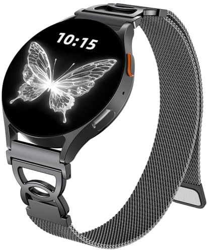 Epova Kompatibel med Galaxy Watch 7 armband 40 mm 44 mm – Galaxy Watch 6 5 4-armband, smal metallmagnet, ersättningsarmband för Galaxy Watch 6 Classic, 5 Pro, 4 Classic, FE, svart