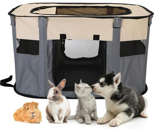 Sea Team Grey S Foldable Mesh Pet Playpen Indoor Outdoor Dog Cat Cage