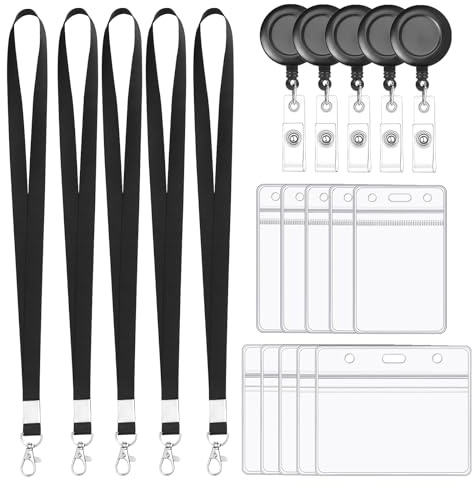 5 Set Ausweishülle Mit Band Set Schlüsselband Ausziehbar Und Durchsichtigen Wasserdichten Ausweishülle Horizontal/Vertikal Badge Holder Karten Für Studenten Mitabeiter Arzt