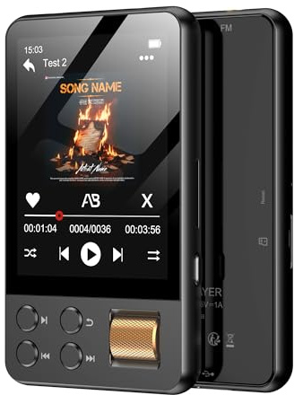 AGXOV 128 GB Lettore MP3 Bluetooth, MP3 Lettore Musicale con Cuffie, Dittafono, Suono HiFi, Schermo a Colori da 2,4 Polliciideale per Sport, Nero