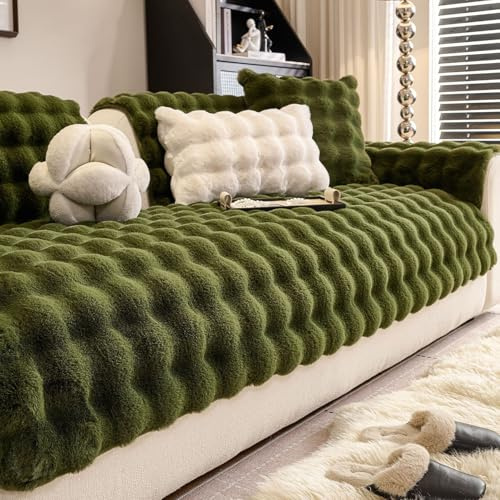 Generisch Weiche Plüsch Sofabezug,Couch überzug,Universal Sofaschoner,rutschfeste Sofa überzug 2 3 4 Sitzer,Sofadecken Für Sitzfläche,Flauschiger Kunstpelz Sofa Sitzkissenbezug,Grün,70 * 150cm