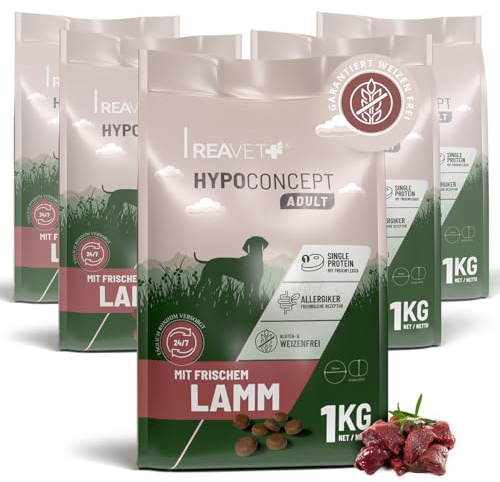 REAVET HYPOCONCEPT Hundetrockenfutter Lamm – Single-Protein mit Frischfleisch 5kg I Weizenfrei & ohne Zucker Trockenfutter für alle Hunde & Rassen, auch für Sensible Hunde & Allergikerfreundlich