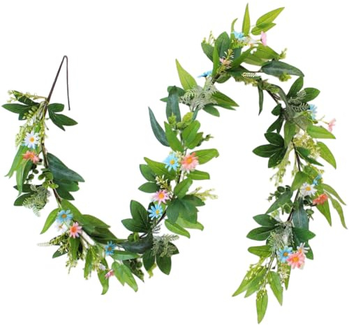 FACAIIO Ghirlanda di rampicante artificiale in finto rattan, con foglie verdi realistiche e fiori lilla, 180 cm, flessibile, decorazione per interni ed esterni