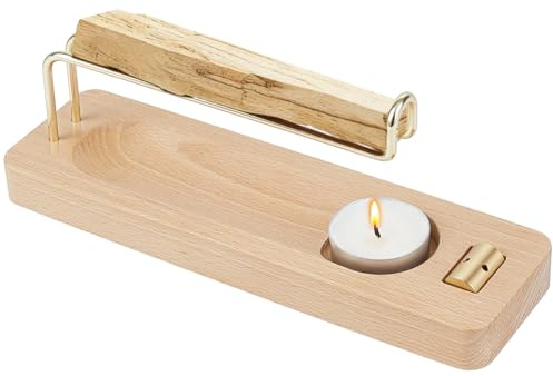 BENECREAT Soporte para incienso 4 en 1, 220 mm, base de madera, quemador de palo santo y portavelas para yoga, meditación y regalo