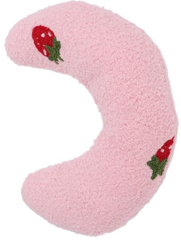 Eminchu Pet U-formad Kudde Plysch Fluffig Hundnackskudde för små Hundar och Katter - Bekvämt och Mysigt Sömnutrymme (Rosa+jordgubbsmönster)
