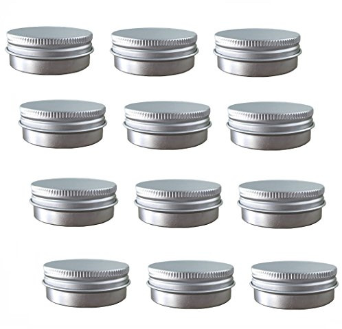 Aluminum Tin Jars, Cosmetic Sample Metal Tins Empty Container Bulk, Round Pot Screw Cap Lid, Small Ounce for Candle, Lip Balm, Salve, Make Up, Eye Shadow, Powder (12 Pack, 2 Oz/60ml)