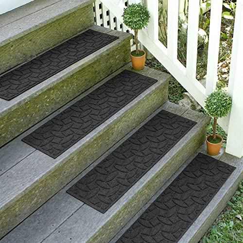 Waterhog Stair Treads, Set of 4, 8-1/2 x 30 inches, Made in USA, Durable and Decorative Floor Covering, Indoor/Outdoor, Water-Trapping, Ellipse Collection, Charcoal