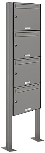 AL Briefkastensysteme 4er Standbriefkasten in Aluminiumgrau RAL 9007 als 4 Fach Briefkastenanlage DIN A4 in Postkasten Briefkasten Design modern