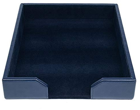 Dacasso Briefablage Luxuriöser Briefhalter und Papier-Organizer für den Schreibtisch, Lederfaserstoff Velourssamt Schützender Samt, Marineblau, 13.5 x 10.5 x 2