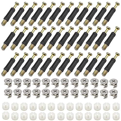 Kissral 50 Piezas Muebles Conectores, Conectores de Muebles Accesorios de leva Tuercas Pre-Insertadas Pasadores Tornillos Tuerca de Fijación para Muebles de Madera Armario Cajón
