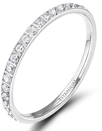Zakk Eternity Ring 2mm Damen Ewigkeitsringe Titan Verlobungsringe Eheringe Trauringe Memoirering mit Zirkonia Silber Gold Rosegold (silber, 65 (20.7)