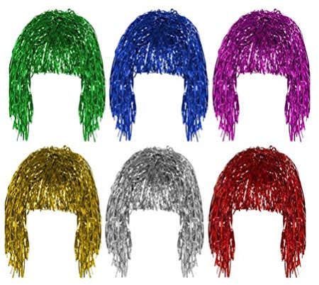 BESPORTBLE 6 Stück Bunte Lametta Perücke Lustige Metallische Kostüm Perücke Karneval Party Haar Rot Weiß Blau Lila Grün