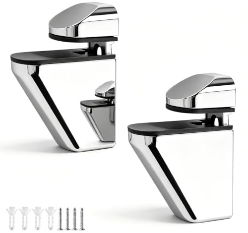 WJUAN 2 Stück Spiegelhalter, Zinklegierung Verstellbar Abstand 3-20mm Glasbodenträger, Glasregal Kein Verrutschen, Dauerhaft Geeignet für Küche, Bad, Schlafzimmer, Wohnzimmer
