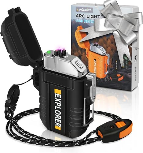 lafagiet Encendedor recargable por USB, encendedores de doble arco impermeable para camping, senderismo, kits de supervivencia al aire libre (F13-negro)