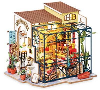 Rolife DIY Miniature House Kit Emily's Flower Shop, 449-Piece Model Kit Dolls House for Adults Teens No Glue Needed, 3D Puzzle Mini House Building Kit 10-Hour Assembly Book Nook Craft Gift