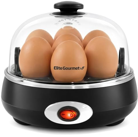 Elite Gourmet EGC007CHC# Rapid Egg Cooker, 7 Easy-To-Peel, Hard, Medium, Soft Boiled Eggs, Poacher, Omelet Maker, Auto Shut-Off, Alarm, 16-Recipe Booklet, Charcoal Grey