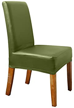 DZYP Stuhlhussen PU Leder Universal Elastische Abnehmbare Wasserdicht Langlebig Beschützer Stuhlbezug, Stuhlüberzug Für Küche Esszimmer Hochzeit Partys Bankett (Grün,6 Stück)