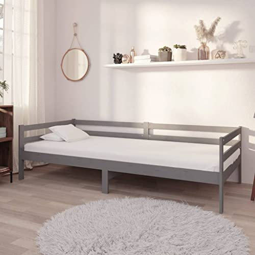 vidaXL Massivholz Kiefer Tagesbett mit Matratze Bettsofa Sofa Bett Einzelbett Sofabett Schlafsofa Bettgestell Holzbett Gästebett Lattenrost 90x200cm Grau