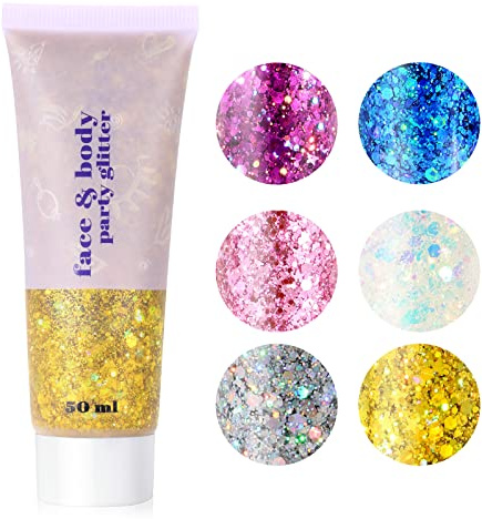 URAQT Body Glitter Gel, Chunky Glitter Gel, Chunky Body, Schlauch-Gold