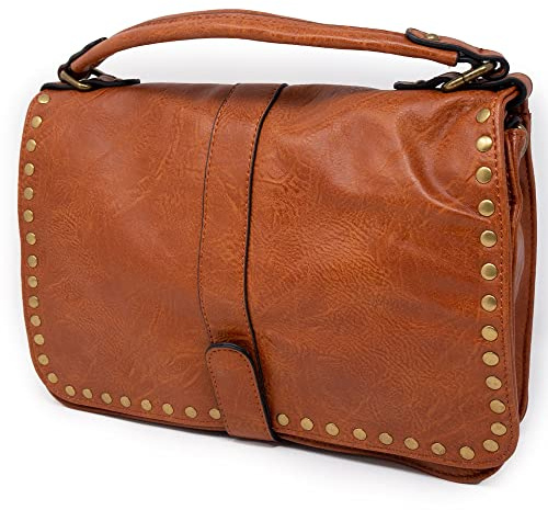 Emila Borsa cuoio con tracolla borchie da donna ragazza borsetta a mano borchiata postino lavoro passeggio giorno sera maniglia polso di tendenza Cuoio primavera estate 2026