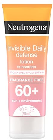 Neutrogena Invisible Daily Defense Fragrance Free Sunscreen Lotion Broad Spectrum SPF 60+ Oxybenzone Free and Water Resistant Sun and Environmental Impact Protection 100ml