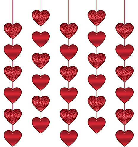 ALLY-MAGIC Red Hearts Glitter Garlands, 36pcs Red Hearts Hanging String Decor for Valentines Day, Anniversaries, Proposals Decorations, Wedding Backdrop Party Supplies Y9HSQRJAXLH